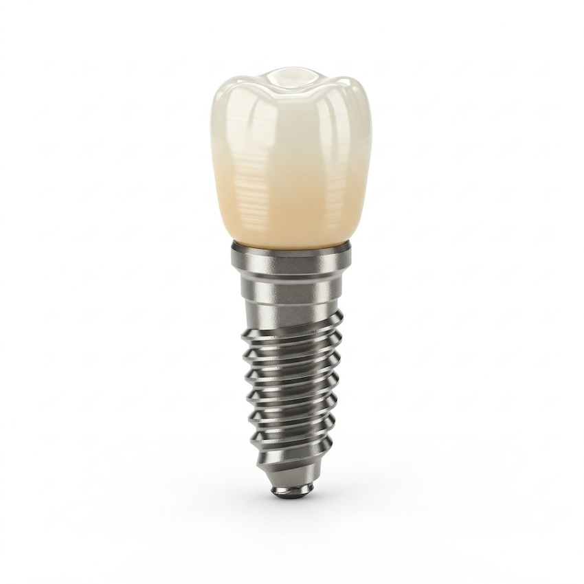 Educational diagram of dental implant components including titanium post abutment and crown for Virginia Beach patients